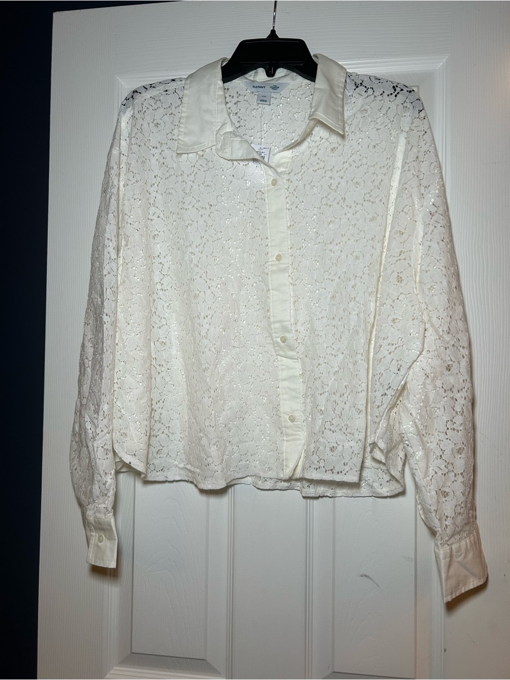 Old Navy White Lace Cropped Button-Up Shirt